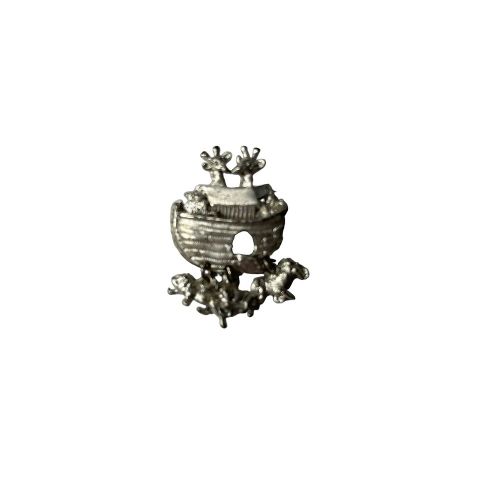 Vintage Noahs Ark Brooch Articulated Charms Bible Religious Silver Tone Animals - Picture 1 of 3